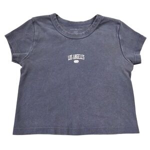 Brandy Melville Los Angeles USA Navy Blue Ribbed Graphic Baby Tee Crop Top OS